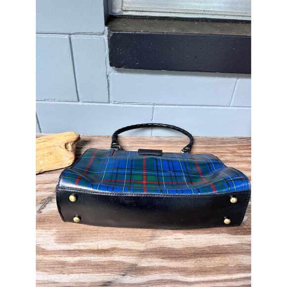 Patricia Nash Rienzo Womens Satchel Blue Green Tartan Plaid Double Handle - Picture 5 of 10